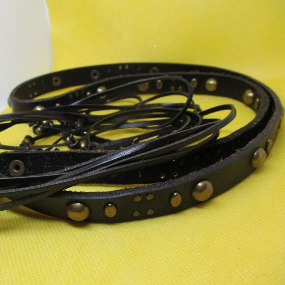 Coldwater Creek W. Original Brass Tone Studded Tassel Narrow Black Real Leather - Picture 8 of 8